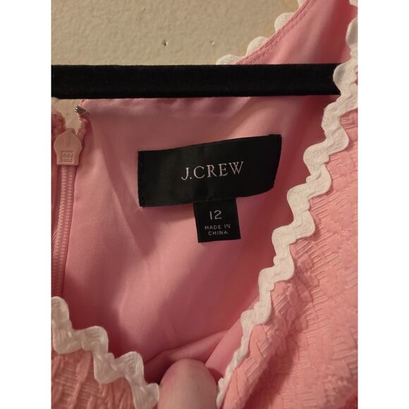 J. Crew Pink Sheath Dress Textured Floral Dress White Rickrack Trim Lined 12 - Picture 3 of 10